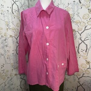 Denim Co Linen Cotton Button Up Shirt Women's Sz M‎ Long Sleeves Collared Pink